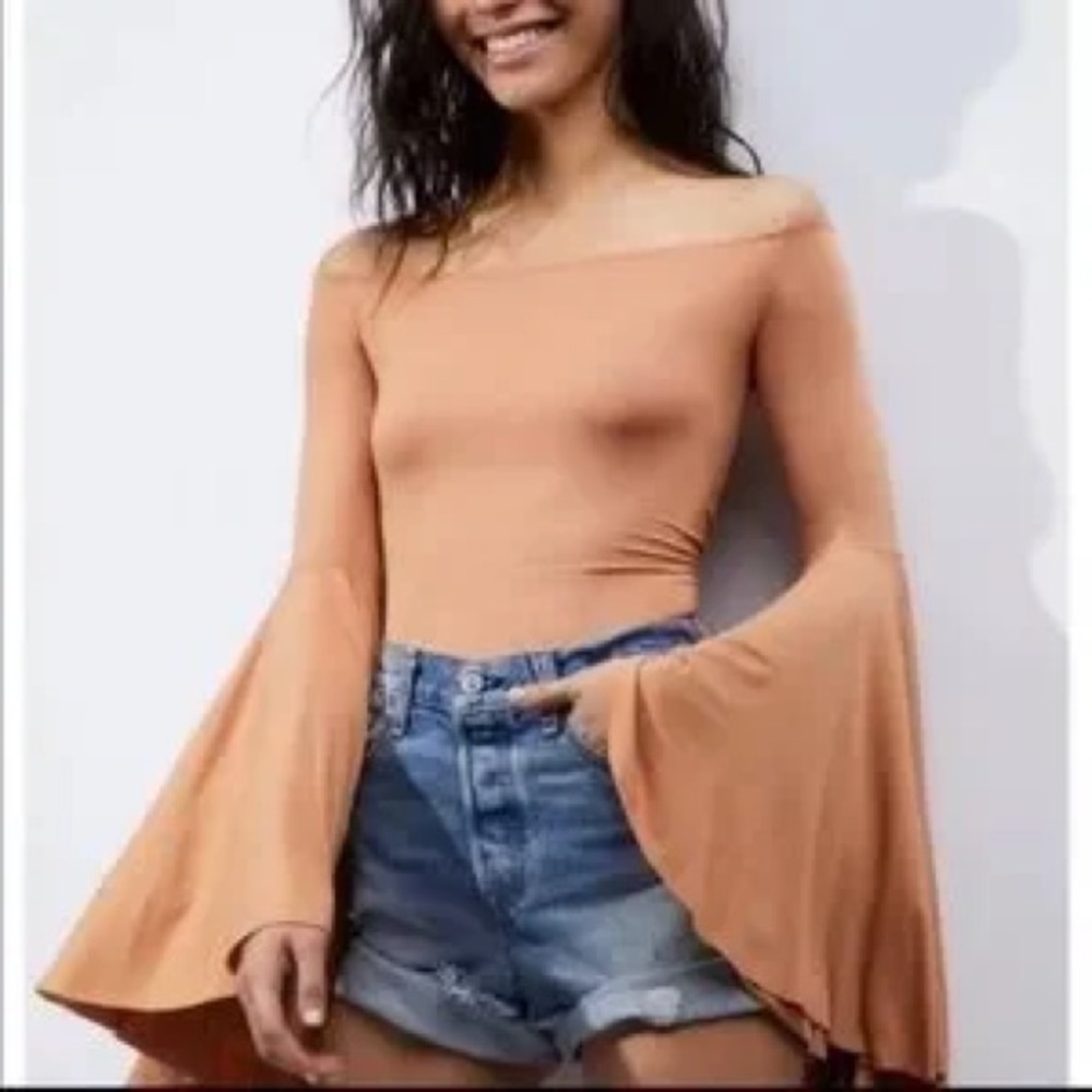 Free People Birds of Paradise Bell Sleeve Top in Orange
